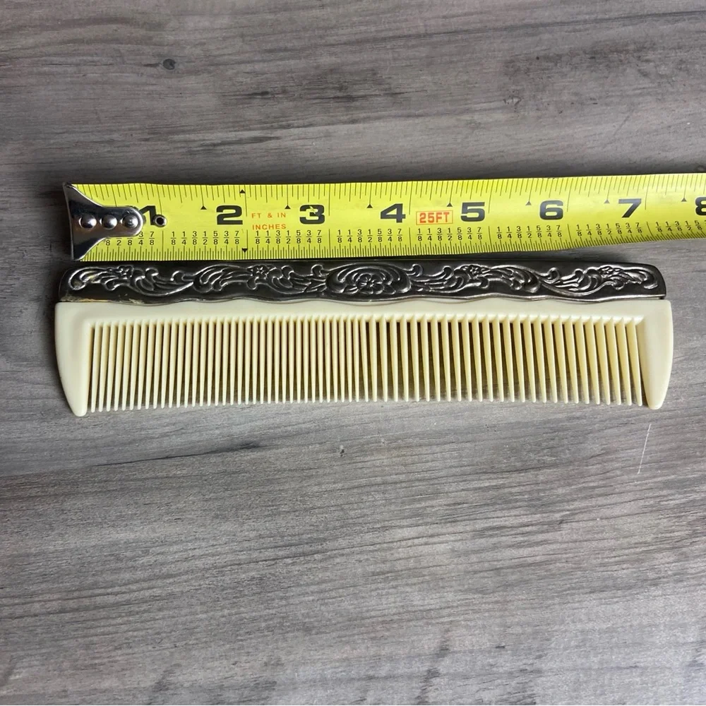Vintage Ornate Embossed Silver Plate Victorian Early‎ Plastic Hair Comb Vanity